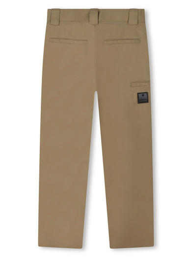 Trousers with logo plaque