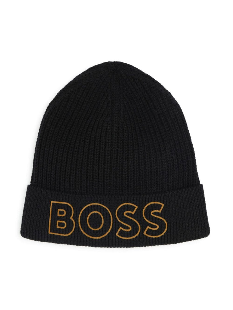 Boss Kids Cotton beanie with logo