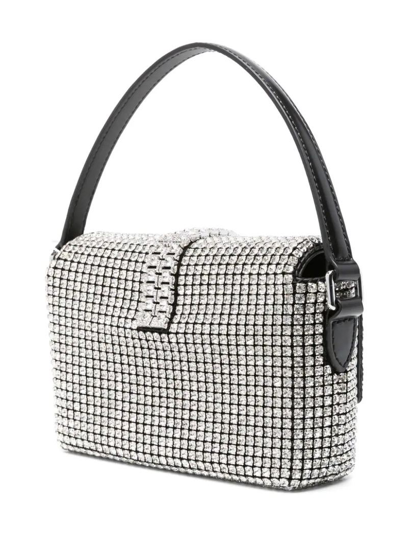 Micro borsa in maglia di strass argento