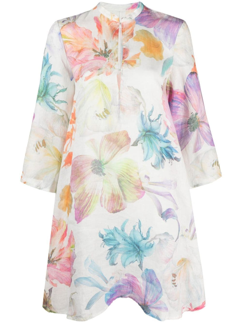 120% Lino Floral-print kaftan dress