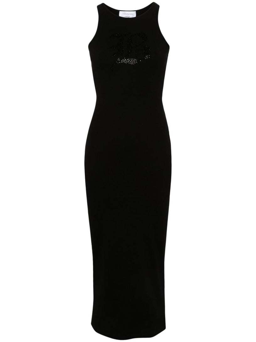 Blumarine Midi dress with b gothic rhinestone embroidery