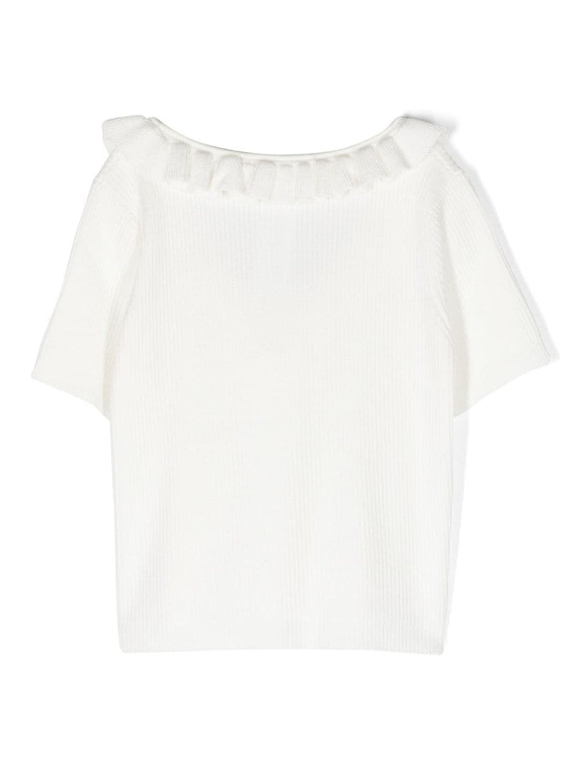 Miss Blumarine Short-sleeved ribbed shirt with rose