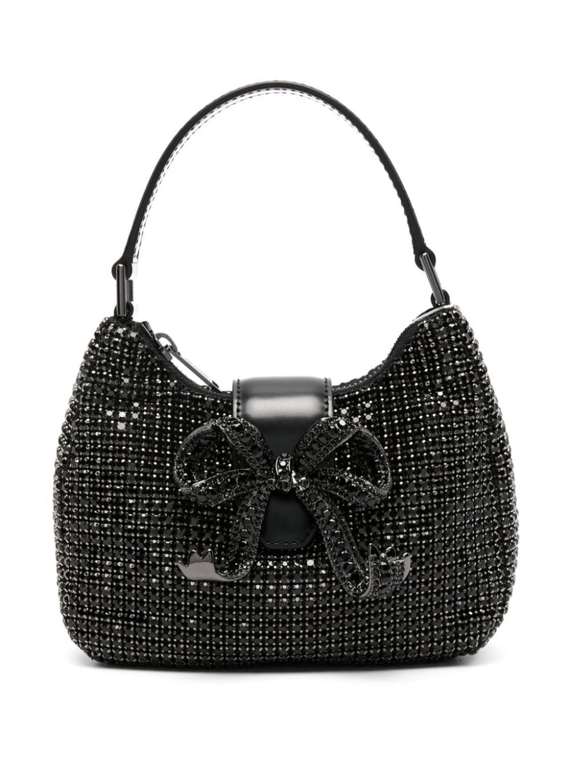 Black diamante crescent bow bag