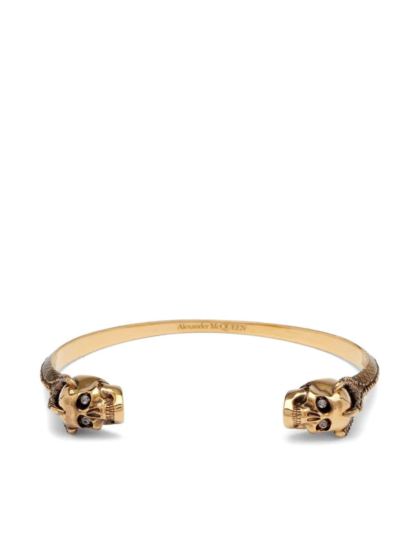 Alexander McQueen Twin skull bracelet in antique gold