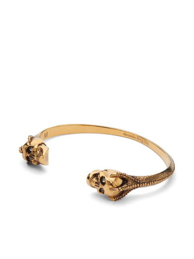 Twin Skull Bracelet in Antique Gold