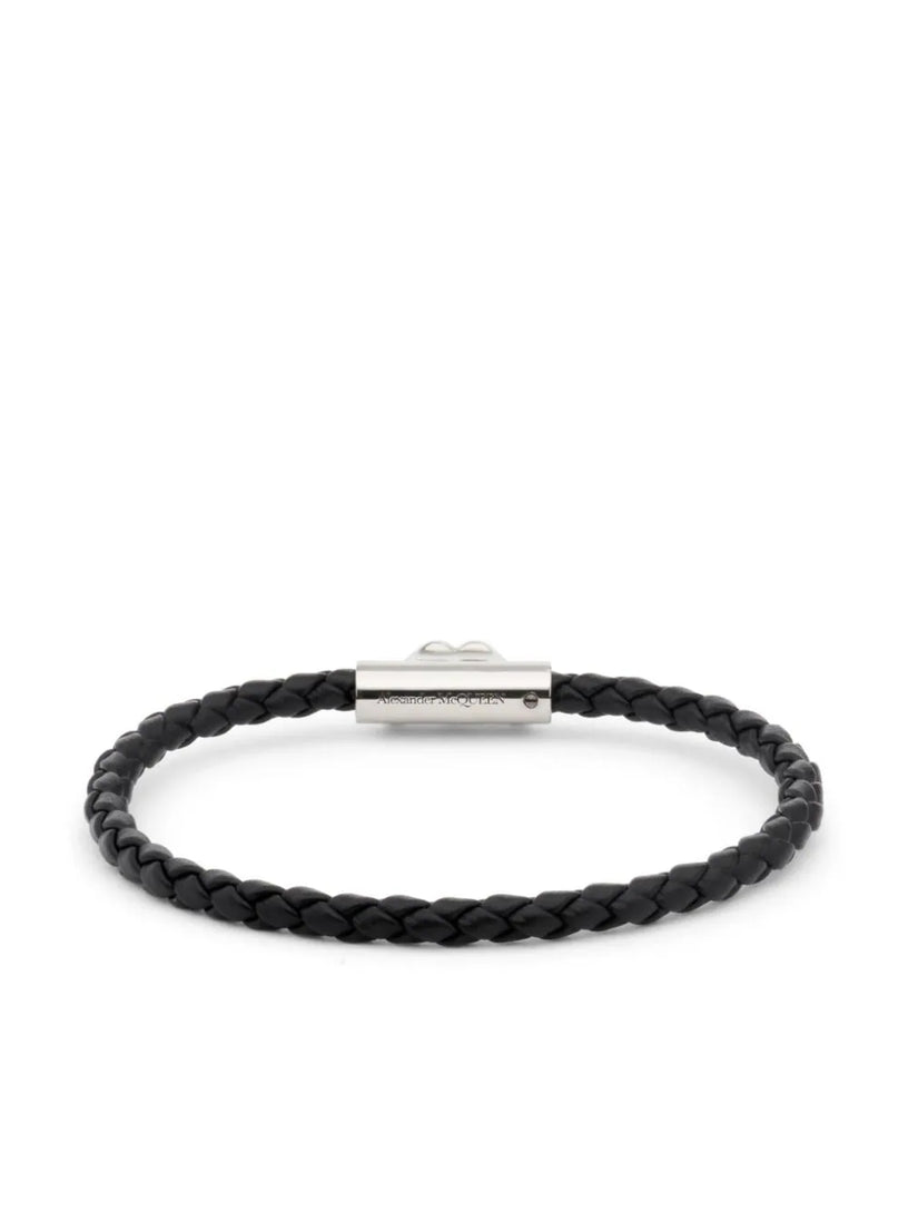 Seal logo leather bracelet in black/antique silver