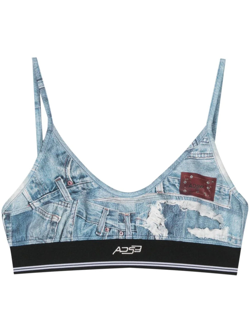 Denim Printed Bra Crop Top