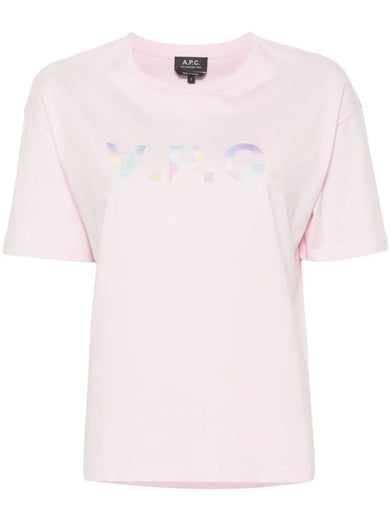 Pink organic cotton T-shirt with multicolored VPC logo