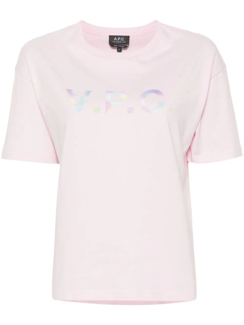 A.P.C. Pink organic cotton t-shirt with multicolored vpc logo