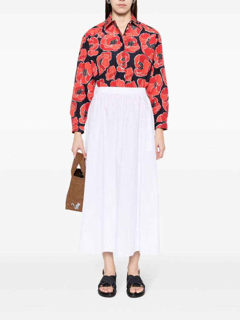 Loose-fit shirt in cotton-silk blend with poppy print