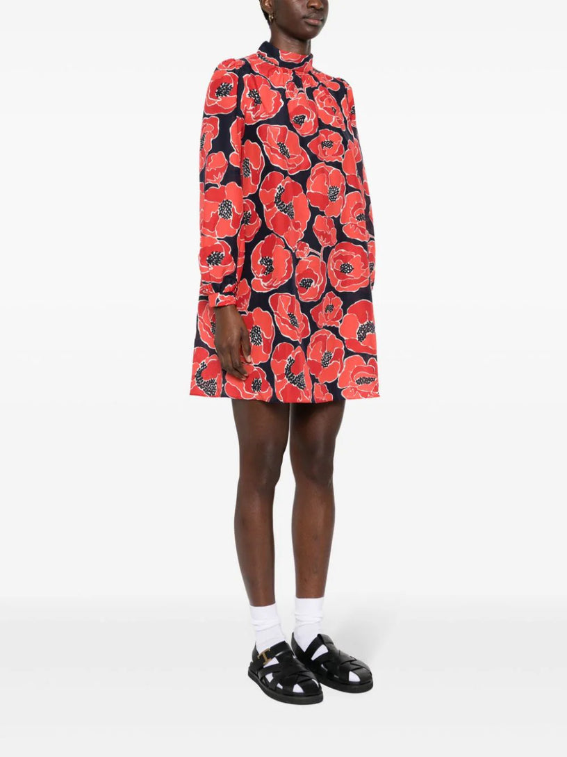 Dalia short dress with poppy print