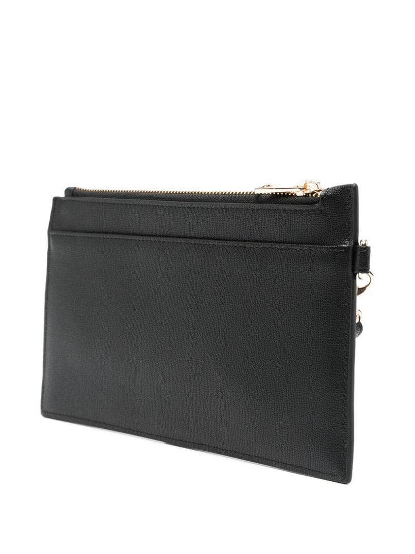 Leather market clutch bag with embossed logo