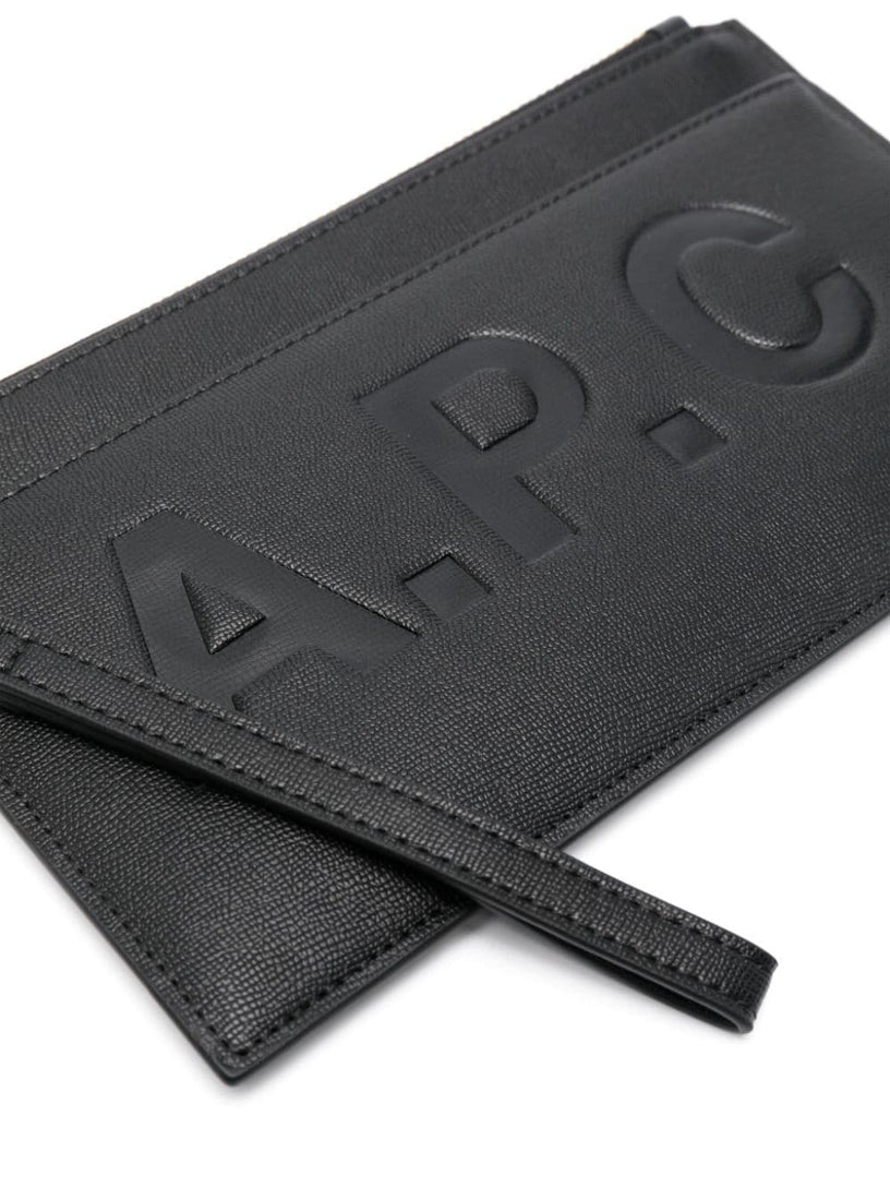 Leather market clutch bag with embossed logo