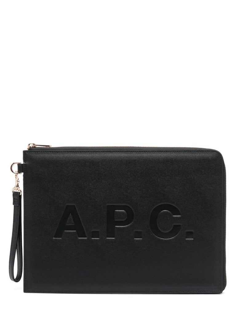 Logo-debossed leather clutch bag