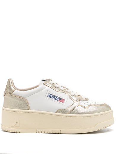 Medalist Platform low sneakers in white and platinum leather