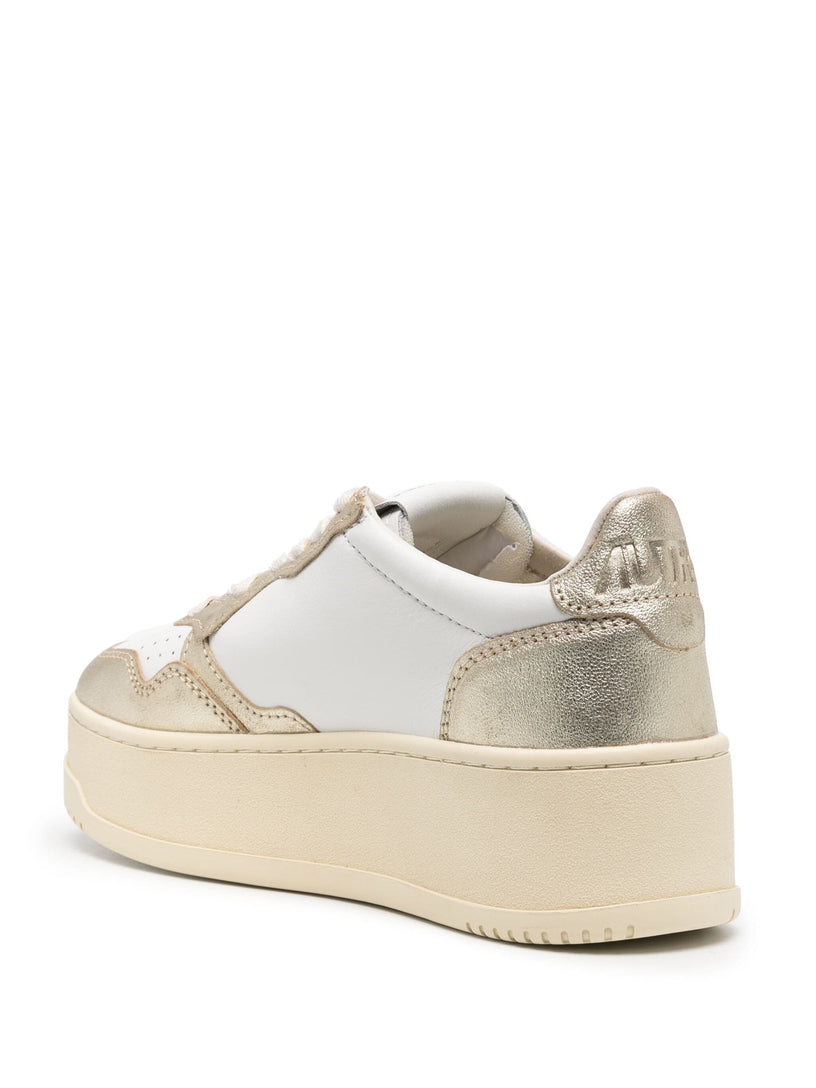 Medalist Platform low sneakers in white and platinum leather