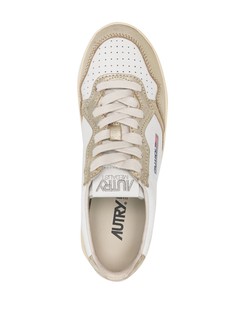 Medalist Platform low sneakers in white and platinum leather