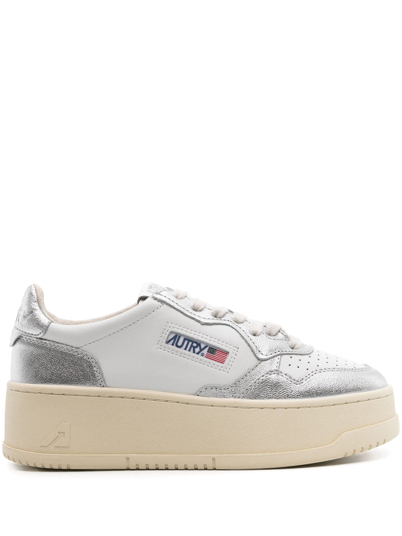 Medalist Platform low sneakers in white and silver leather