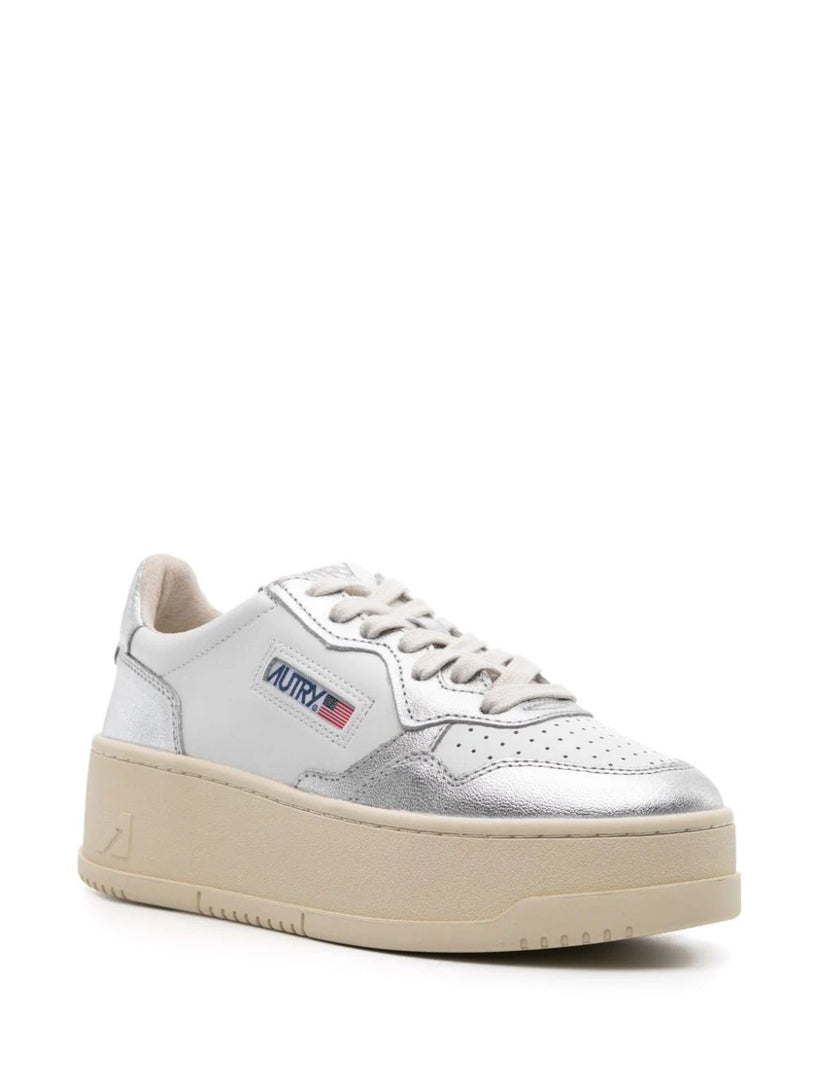 Medalist Platform low sneakers in white and silver leather