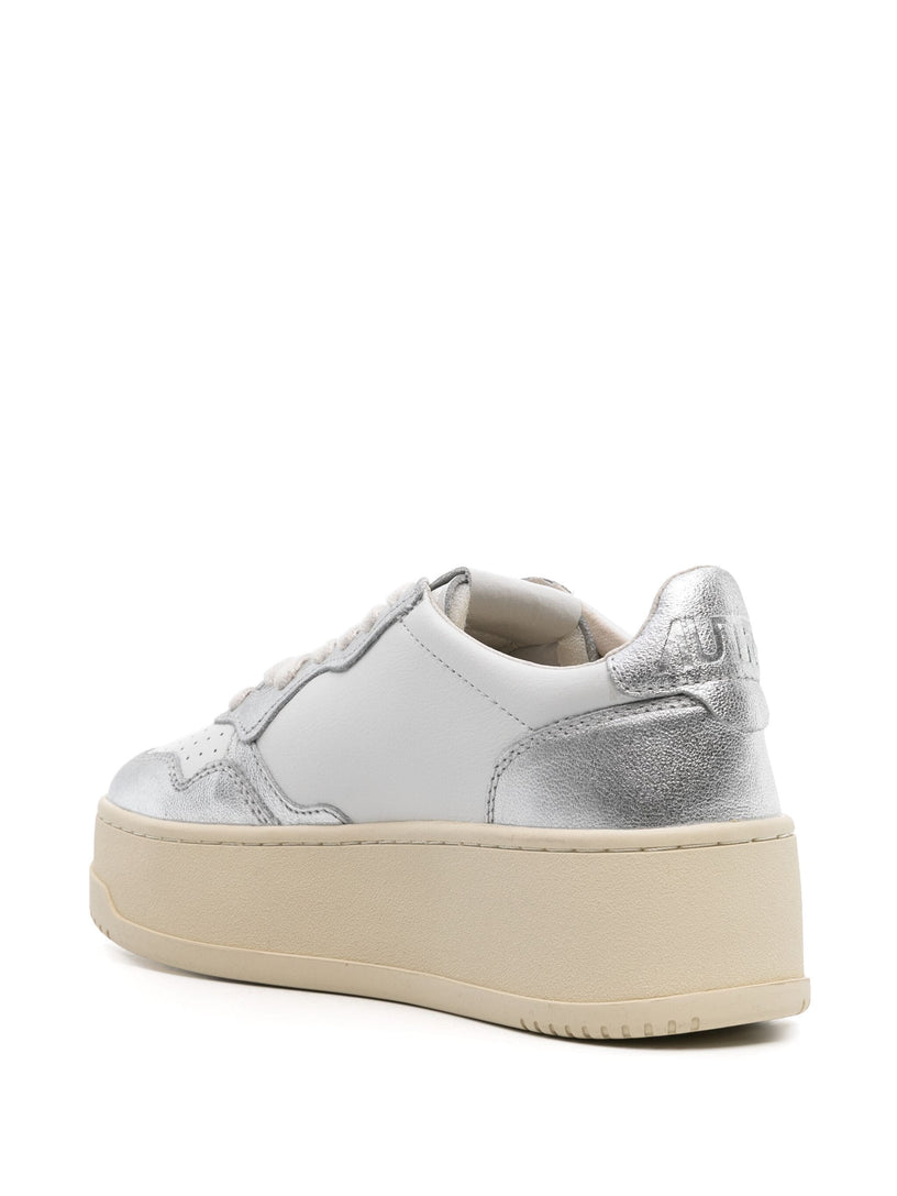 Medalist Platform low sneakers in white and silver leather