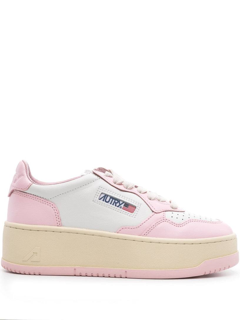 Medalist Platform low sneakers in white and pink leather