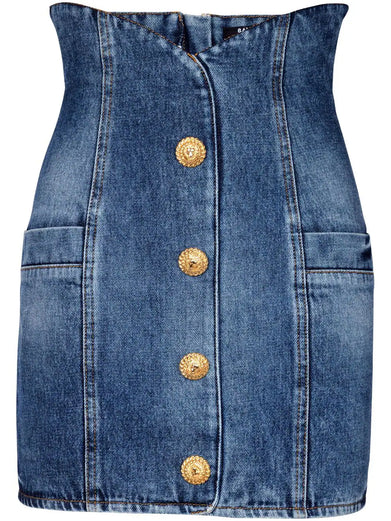 Denim tulip skirt with buttons