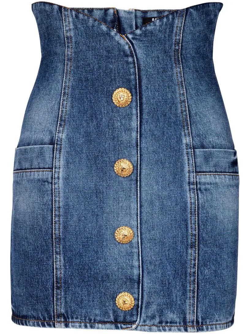 BALMAIN Denim tulip skirt with buttons