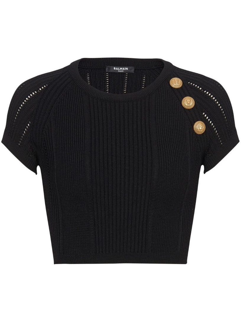 3-button fine knit top