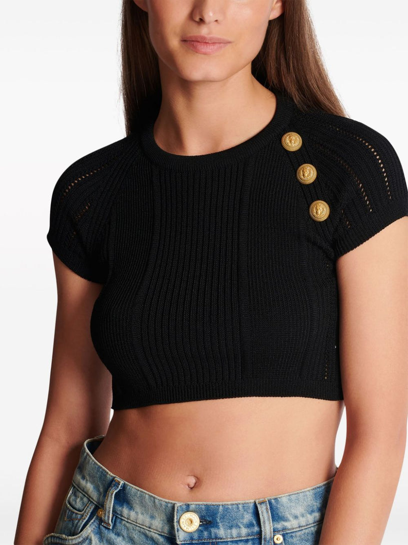 3-button fine knit top