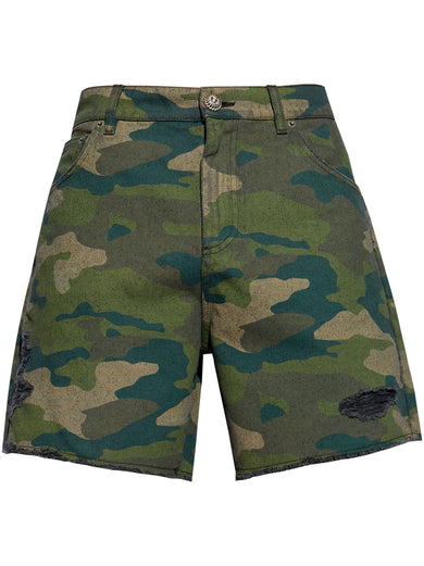 Camouflage denim shorts