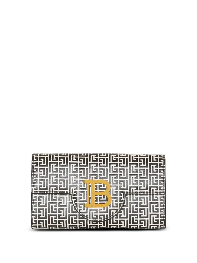 BALMAIN B-buzz wallet in embossed calfskin with pb labyrinth monogram