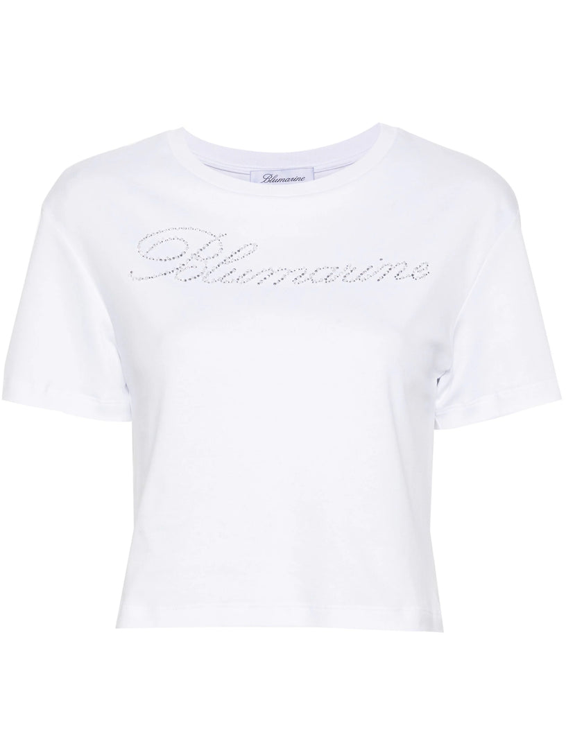 Blumarine T-shirt with strass logo embroidery