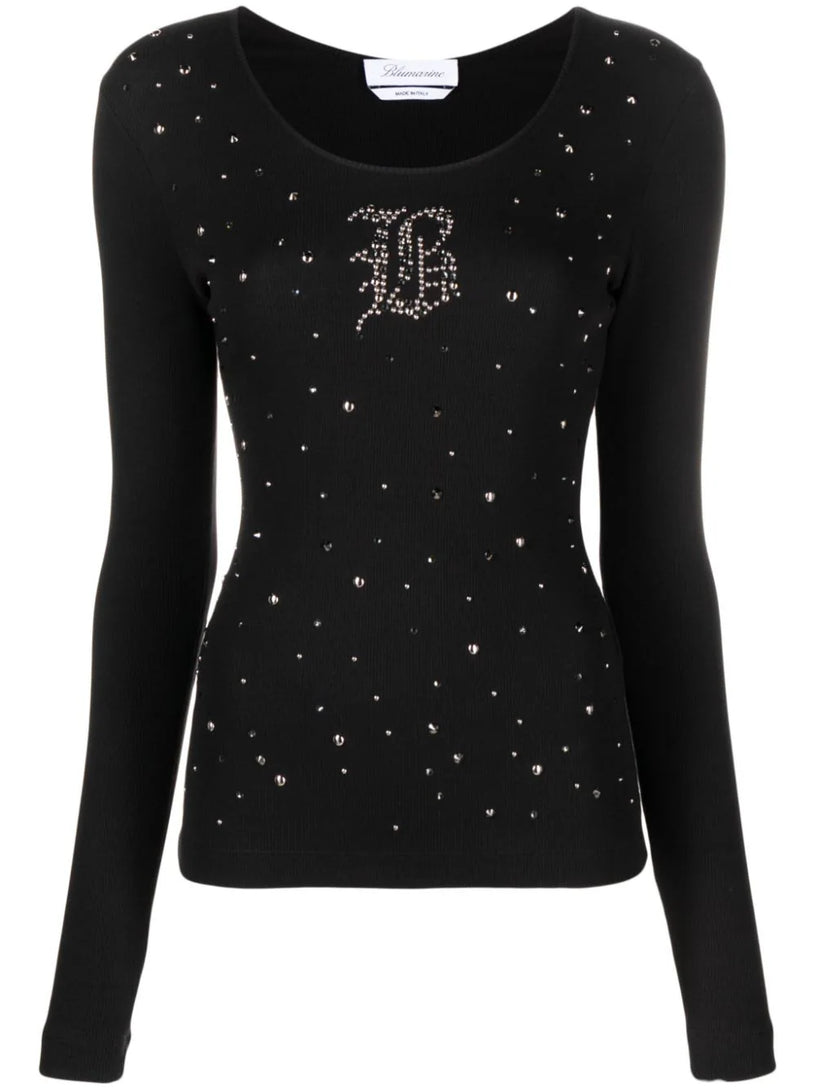 T-shirt with strass logo embroidery