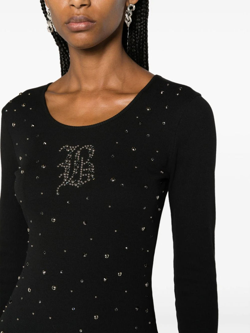 T-shirt with strass logo embroidery