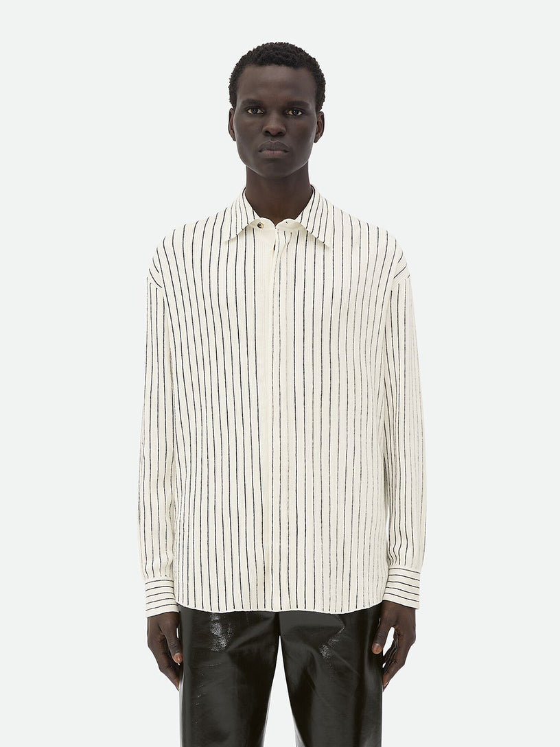 Pinstriped linen knit shirt