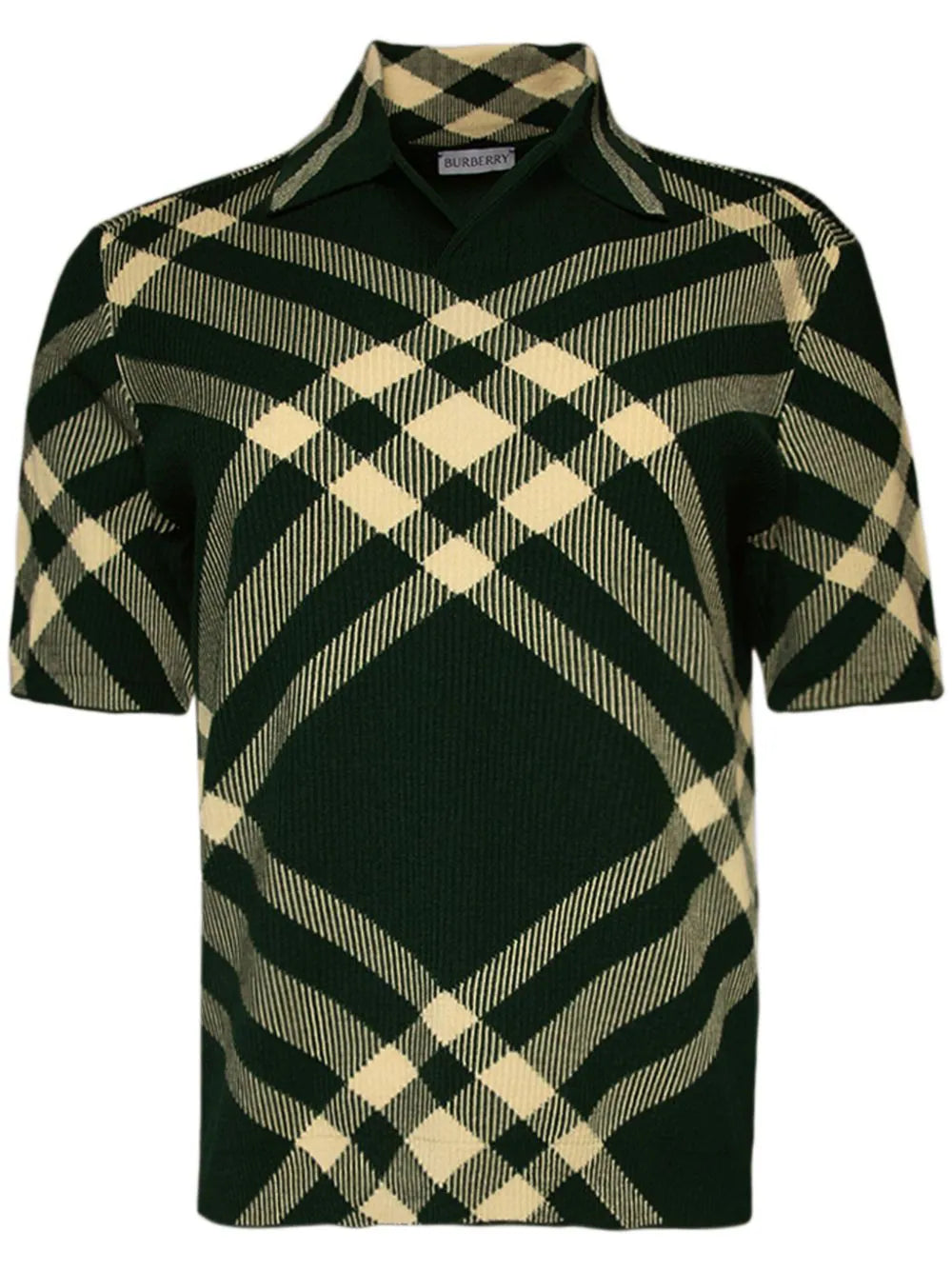 Wool polo shirt with check Burberry Verde Grifo210