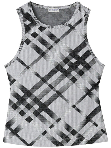 Check stretch cotton tank top