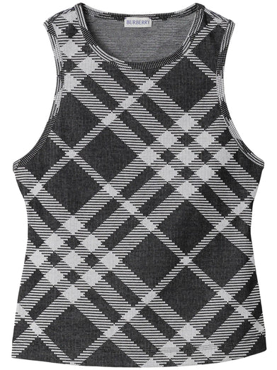 Check stretch cotton tank top