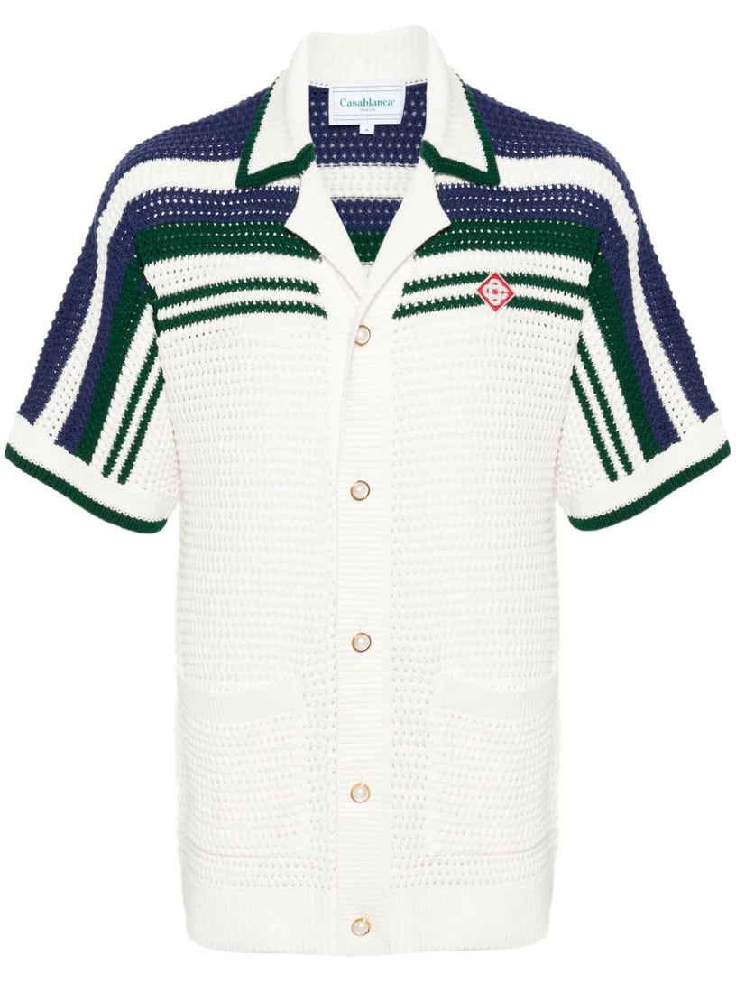 CASABLANCA Striped crochet-knit shirt