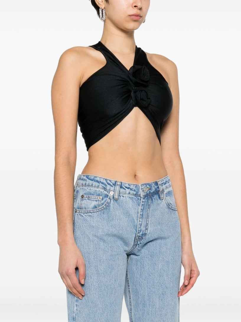 Floral-appliqué cropped top