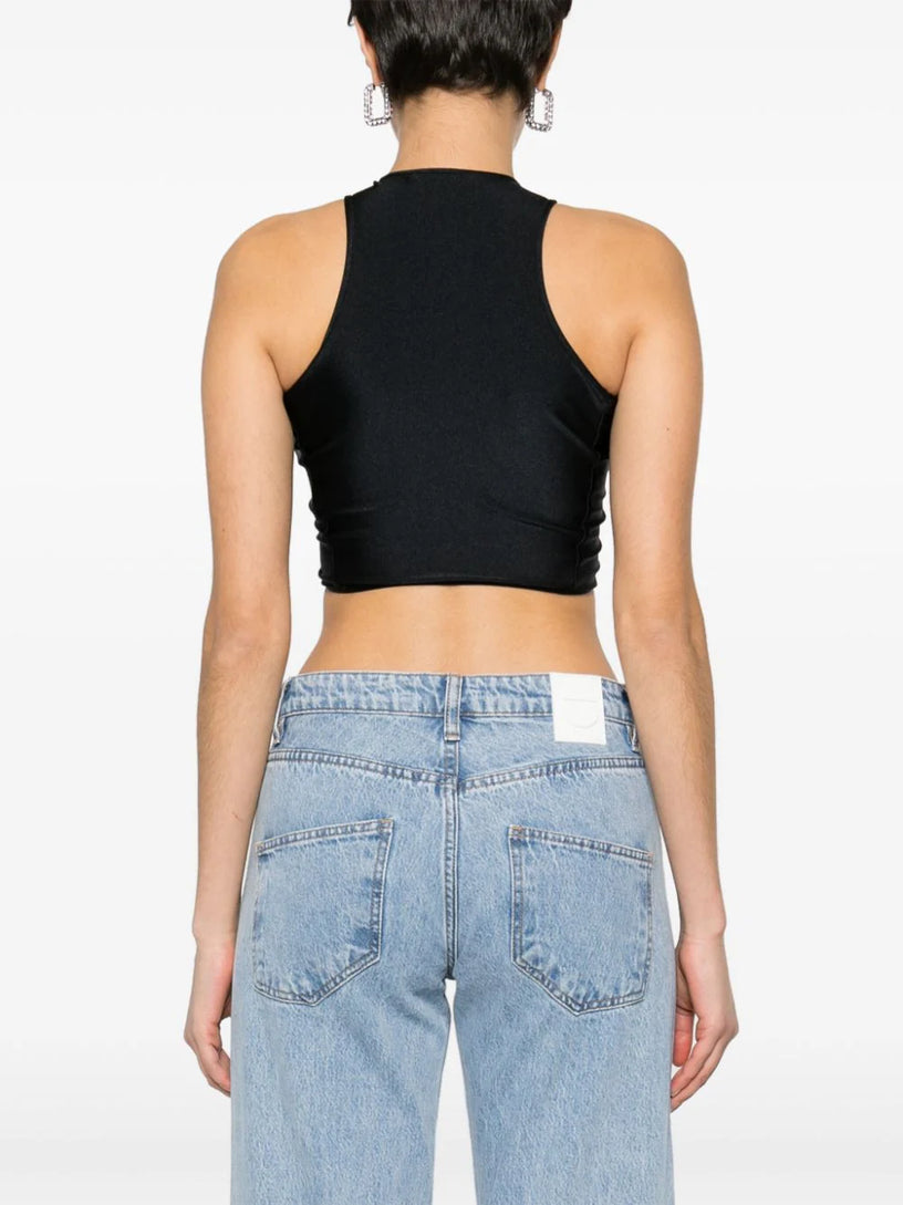 Floral-appliqué cropped top