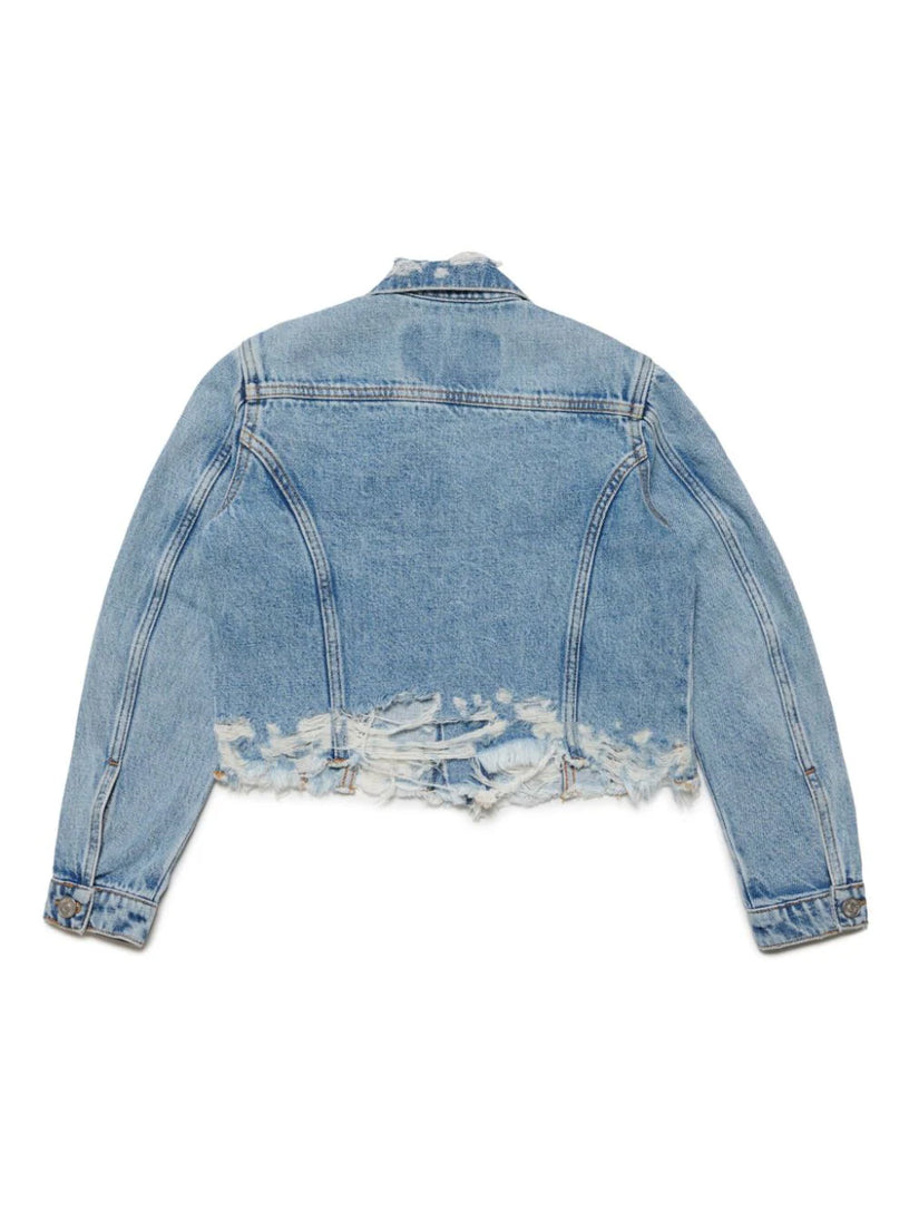 Cropped denim jacket with tears