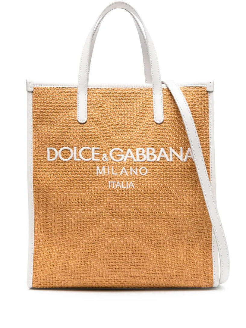 Raffia shopper with Dolce&Gabbana Milano logo