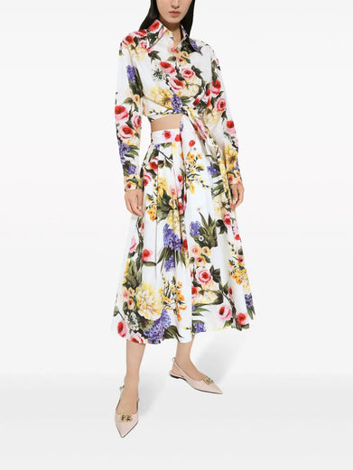 Garden-printed midi circle skirt