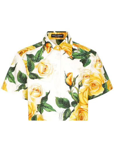 Shirt with yellow rose print