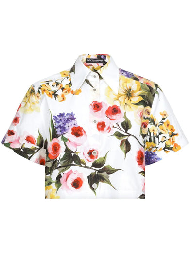 Short shirt with garden print