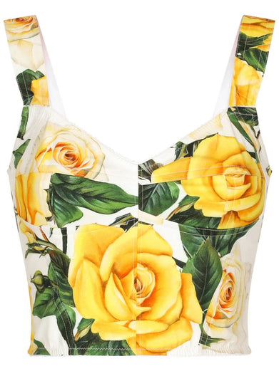 Corset top with yellow rose print