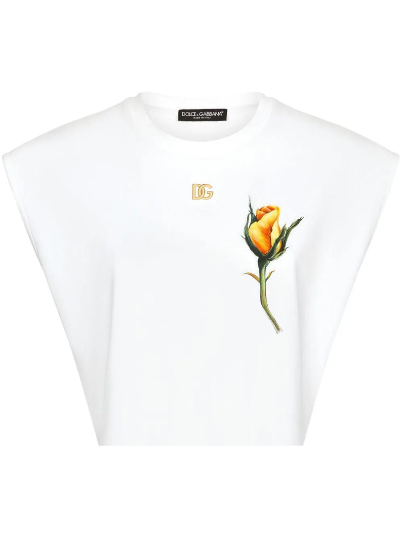 T-shirt with DG logo and rose-embroidered patch