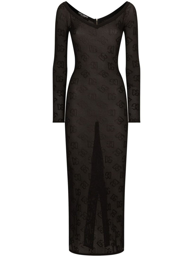 Dolce & Gabbana Mesh-stitch sheath dress with jacquard dg logo