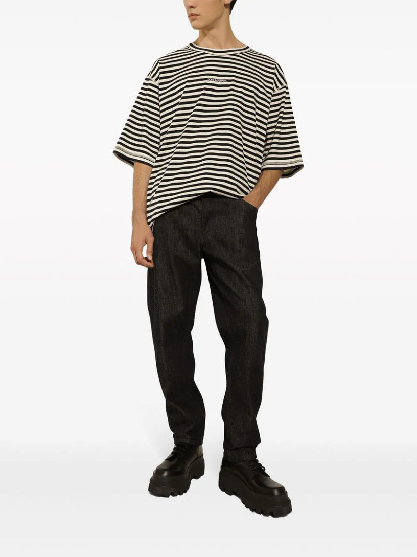 Striped cotton T-shirt with Dolce&Gabbana logo